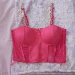 Pink Bustier Top with Gold Chain Straps